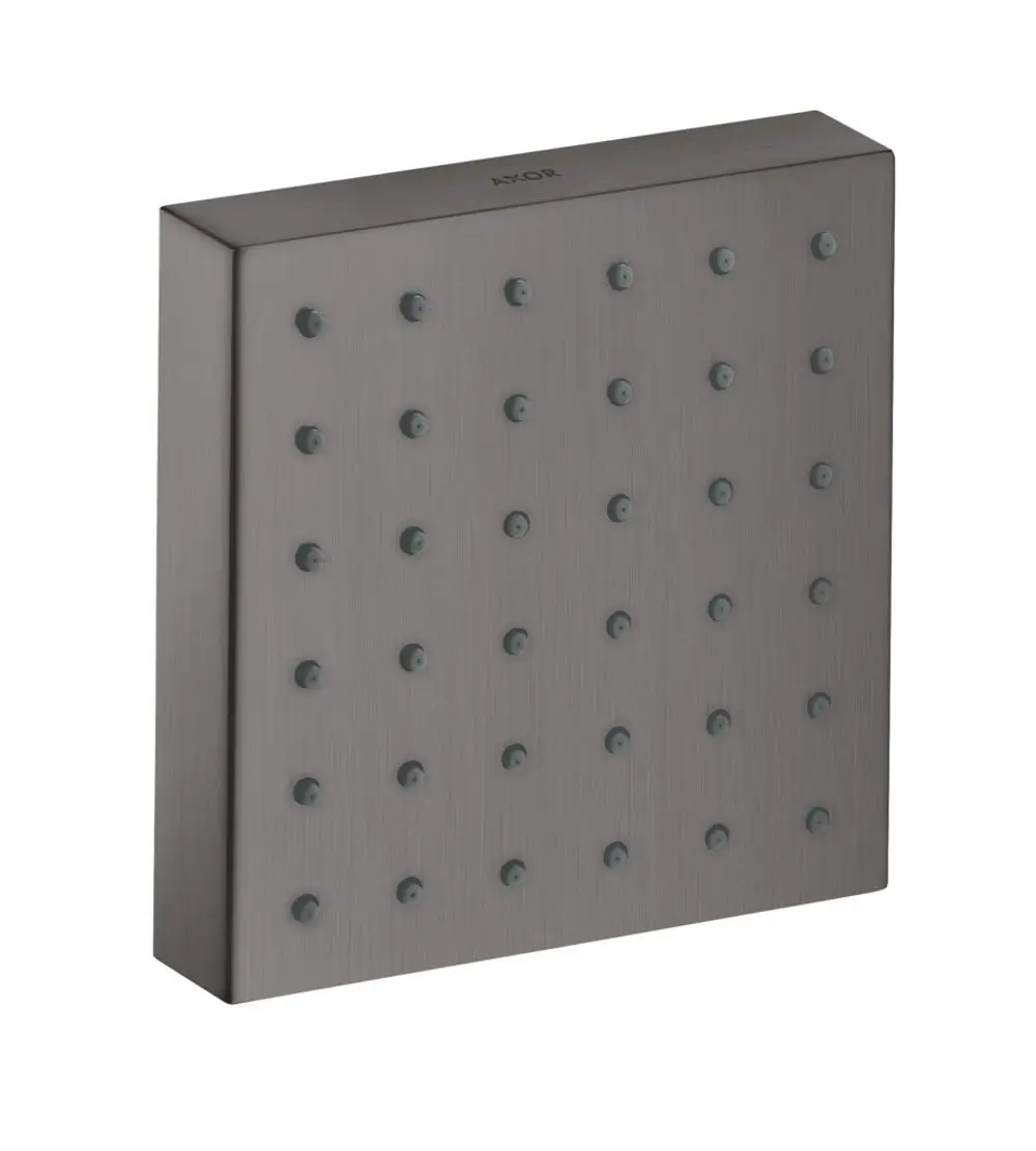 Brausemodul mit quadratischer Form und mehreren Düsen, in mattem Schwarz gehalten. Ein Produkt von AXOR, das für eine moderne Duschinstallation konzipiert ist.